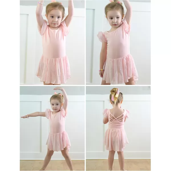 Arshiner Girls Shiny Ruffle Sleeve Ballet Leotard with Skirt Criss-Cross Back Dance Dresses