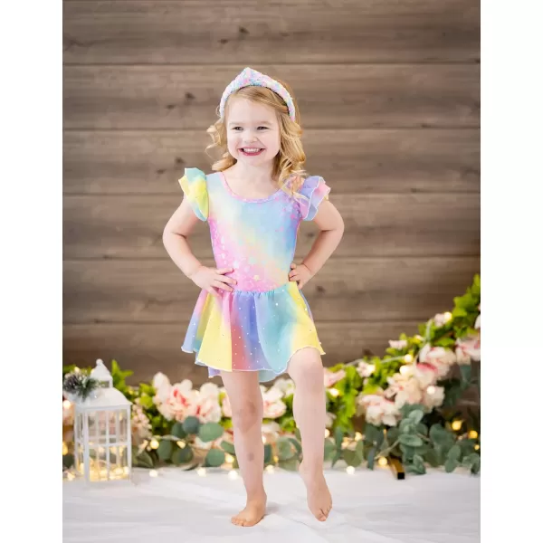 Arshiner Girls Shiny Ruffle Sleeve Ballet Leotard with Skirt Criss-Cross Back Dance Dresses