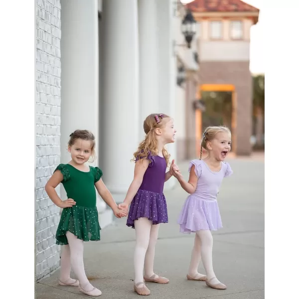 Arshiner Girls Shiny Ruffle Sleeve Ballet Leotard with Skirt Criss-Cross Back Dance Dresses