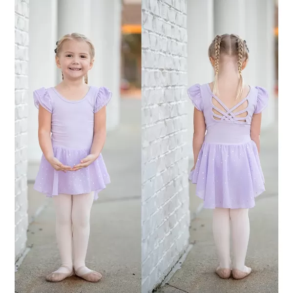 Arshiner Girls Shiny Ruffle Sleeve Ballet Leotard with Skirt Criss-Cross Back Dance Dresses