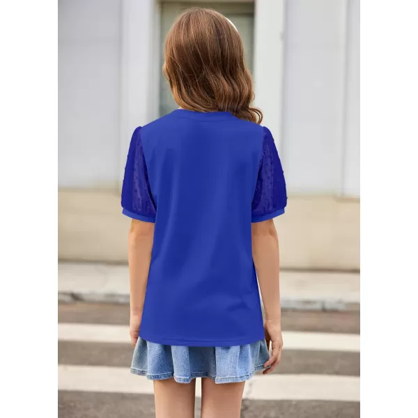 Arshiner Girls Shirt Swiss Dots Texture Sheer Puff Sleeves Loose Crewneck Summer Blouse Tee Tops