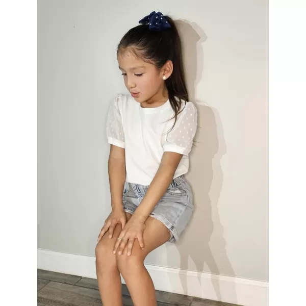 Arshiner Girls Shirt Swiss Dots Texture Sheer Puff Sleeves Loose Crewneck Summer Blouse Tee Tops