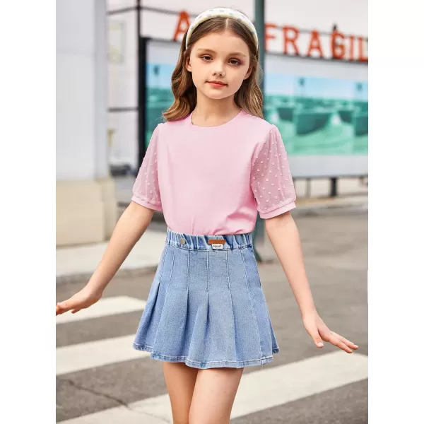 Arshiner Girls Shirt Swiss Dots Texture Sheer Puff Sleeves Loose Crewneck Summer Blouse Tee Tops