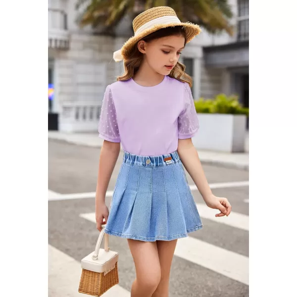 Arshiner Girls Shirt Swiss Dots Texture Sheer Puff Sleeves Loose Crewneck Summer Blouse Tee Tops