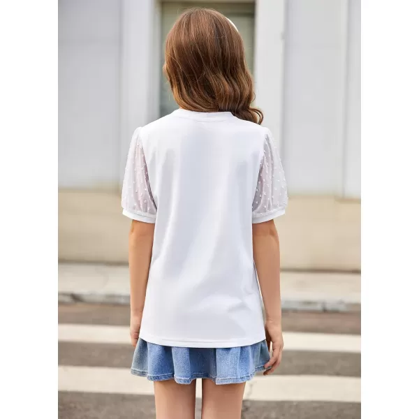 Arshiner Girls Shirt Swiss Dots Texture Sheer Puff Sleeves Loose Crewneck Summer Blouse Tee Tops