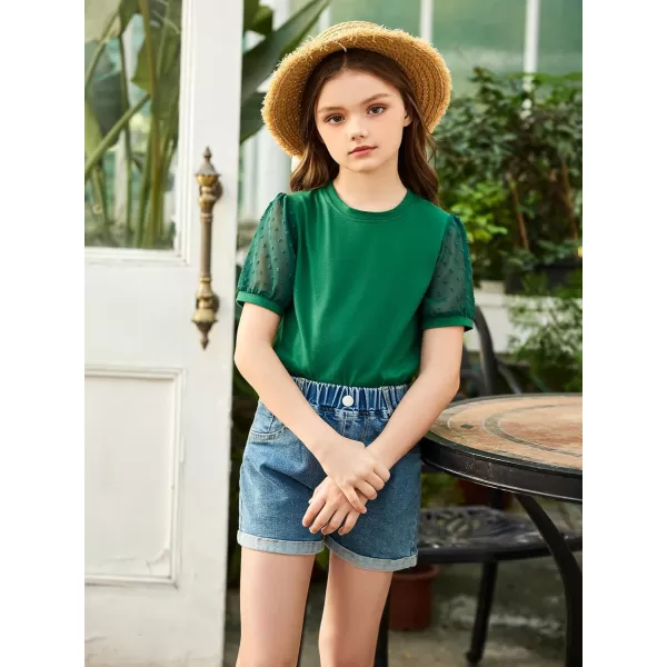 Arshiner Girls Shirt Swiss Dots Texture Sheer Puff Sleeves Loose Crewneck Summer Blouse Tee Tops