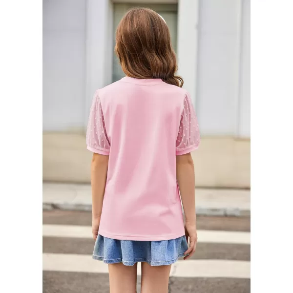 Arshiner Girls Shirt Swiss Dots Texture Sheer Puff Sleeves Loose Crewneck Summer Blouse Tee Tops