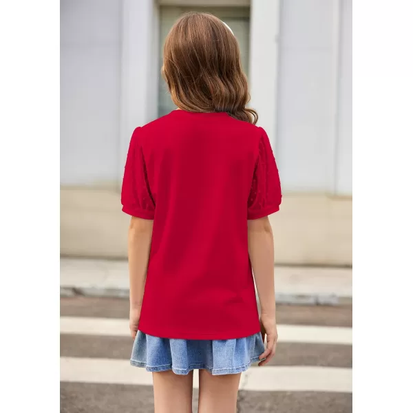 Arshiner Girls Shirt Swiss Dots Texture Sheer Puff Sleeves Loose Crewneck Summer Blouse Tee Tops