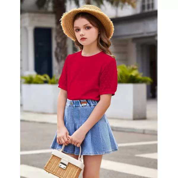 Arshiner Girls Shirt Swiss Dots Texture Sheer Puff Sleeves Loose Crewneck Summer Blouse Tee Tops