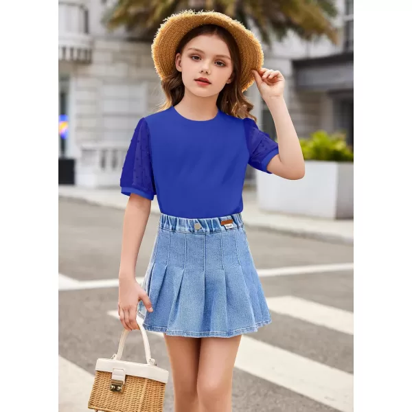 Arshiner Girls Shirt Swiss Dots Texture Sheer Puff Sleeves Loose Crewneck Summer Blouse Tee Tops