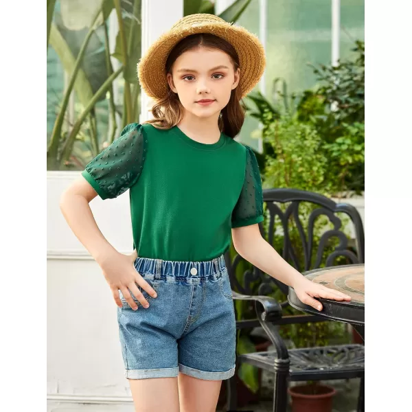 Arshiner Girls Shirt Swiss Dots Texture Sheer Puff Sleeves Loose Crewneck Summer Blouse Tee Tops