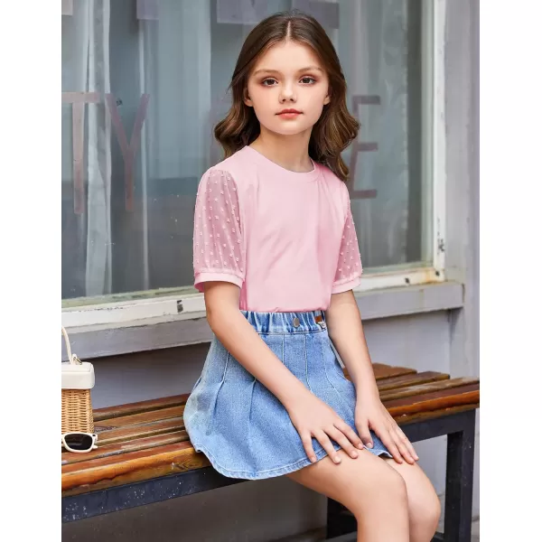 Arshiner Girls Shirt Swiss Dots Texture Sheer Puff Sleeves Loose Crewneck Summer Blouse Tee Tops