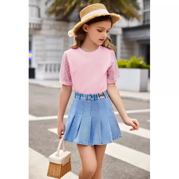 Arshiner Girls Shirt Swiss Dots Texture Sheer Puff Sleeves Loose Crewneck Summer Blouse Tee Tops