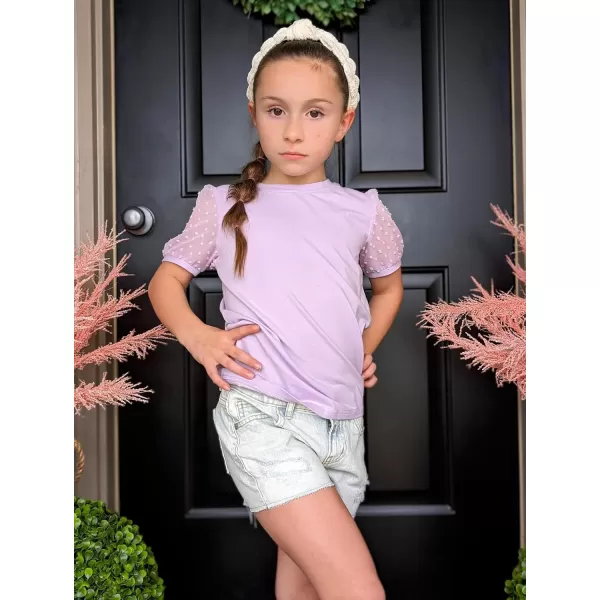 Arshiner Girls Shirt Swiss Dots Texture Sheer Puff Sleeves Loose Crewneck Summer Blouse Tee Tops