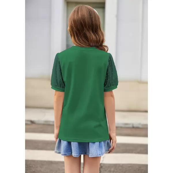 Arshiner Girls Shirt Swiss Dots Texture Sheer Puff Sleeves Loose Crewneck Summer Blouse Tee Tops