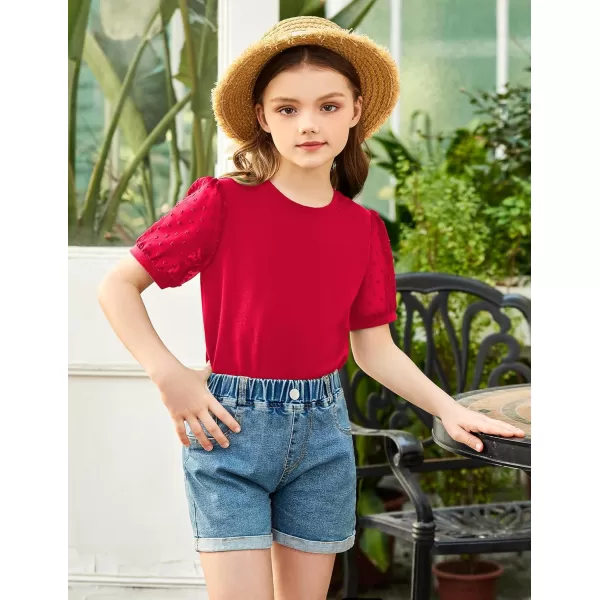 Arshiner Girls Shirt Swiss Dots Texture Sheer Puff Sleeves Loose Crewneck Summer Blouse Tee Tops