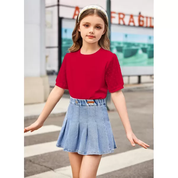 Arshiner Girls Shirt Swiss Dots Texture Sheer Puff Sleeves Loose Crewneck Summer Blouse Tee Tops