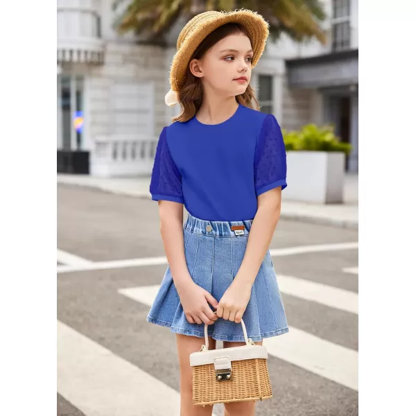 Arshiner Girls Shirt Swiss Dots Texture Sheer Puff Sleeves Loose Crewneck Summer Blouse Tee Tops