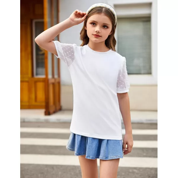 Arshiner Girls Shirt Swiss Dots Texture Sheer Puff Sleeves Loose Crewneck Summer Blouse Tee Tops