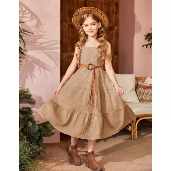 Arshiner Girl's Sundresses Summer Boho Strap Tiered Cami Maxi Dresses with Pockets
