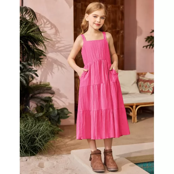 Arshiner Girl's Sundresses Summer Boho Strap Tiered Cami Maxi Dresses with Pockets