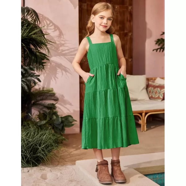 Arshiner Girl's Sundresses Summer Boho Strap Tiered Cami Maxi Dresses with Pockets