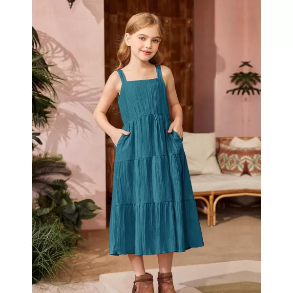 Arshiner Girl's Sundresses Summer Boho Strap Tiered Cami Maxi Dresses with Pockets