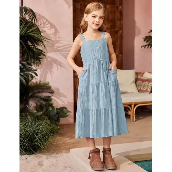 Arshiner Girl's Sundresses Summer Boho Strap Tiered Cami Maxi Dresses with Pockets