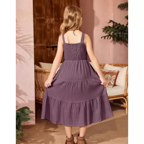 Arshiner Girl's Sundresses Summer Boho Strap Tiered Cami Maxi Dresses with Pockets