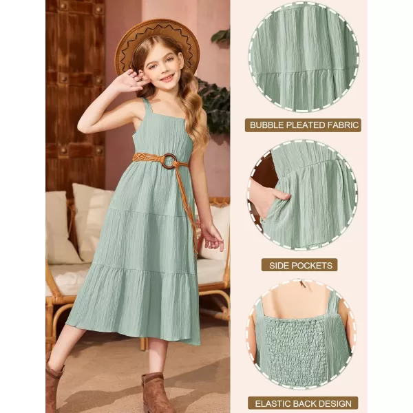 Arshiner Girl's Sundresses Summer Boho Strap Tiered Cami Maxi Dresses with Pockets