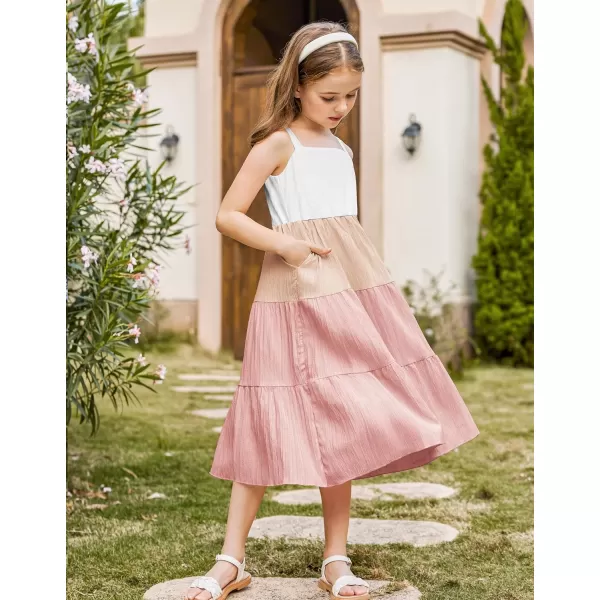 Arshiner Girl's Sundresses Summer Boho Strap Tiered Cami Maxi Dresses with Pockets