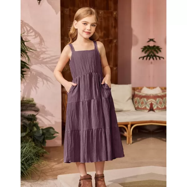 Arshiner Girl's Sundresses Summer Boho Strap Tiered Cami Maxi Dresses with Pockets
