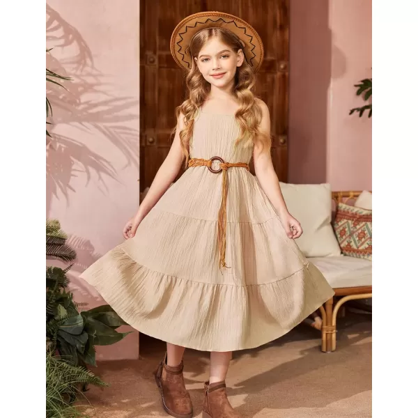 Arshiner Girl's Sundresses Summer Boho Strap Tiered Cami Maxi Dresses with Pockets