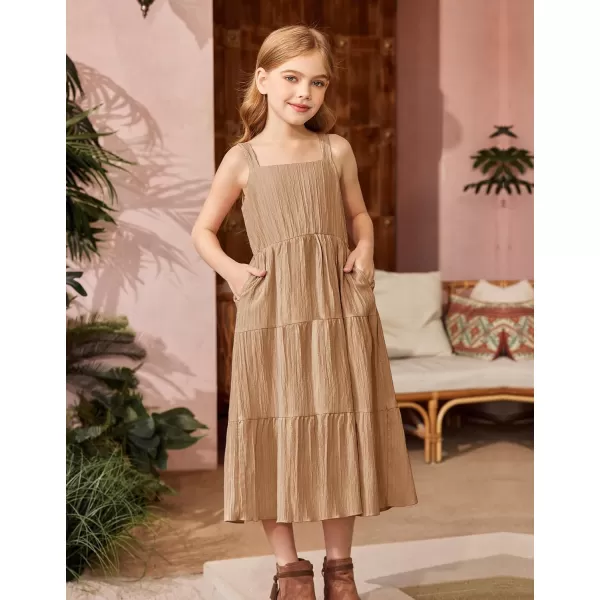 Arshiner Girl's Sundresses Summer Boho Strap Tiered Cami Maxi Dresses with Pockets