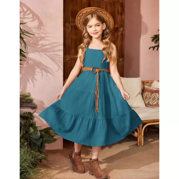 Arshiner Girl's Sundresses Summer Boho Strap Tiered Cami Maxi Dresses with Pockets