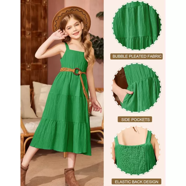 Arshiner Girl's Sundresses Summer Boho Strap Tiered Cami Maxi Dresses with Pockets