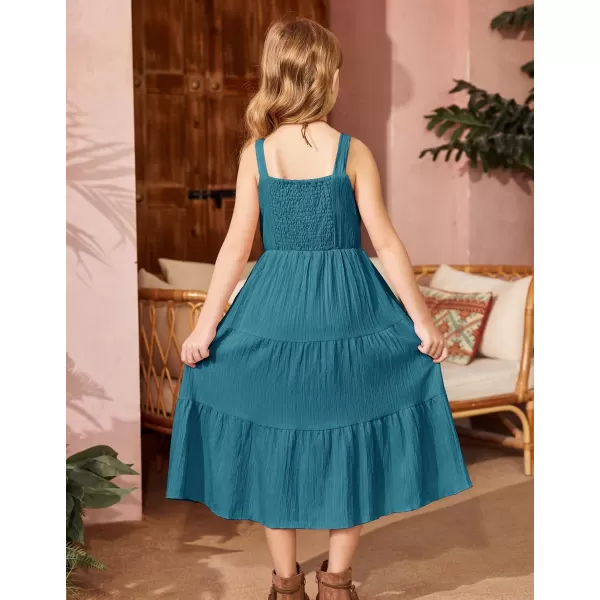 Arshiner Girl's Sundresses Summer Boho Strap Tiered Cami Maxi Dresses with Pockets