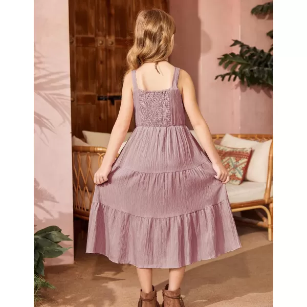Arshiner Girl's Sundresses Summer Boho Strap Tiered Cami Maxi Dresses with Pockets