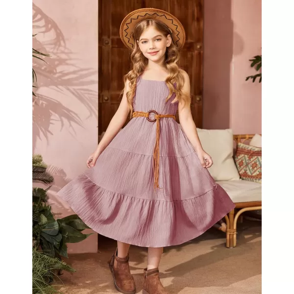 Arshiner Girl's Sundresses Summer Boho Strap Tiered Cami Maxi Dresses with Pockets
