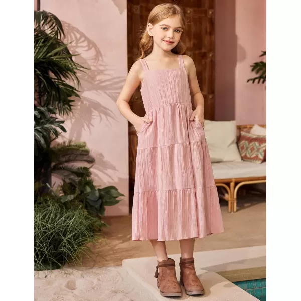 Arshiner Girl's Sundresses Summer Boho Strap Tiered Cami Maxi Dresses with Pockets