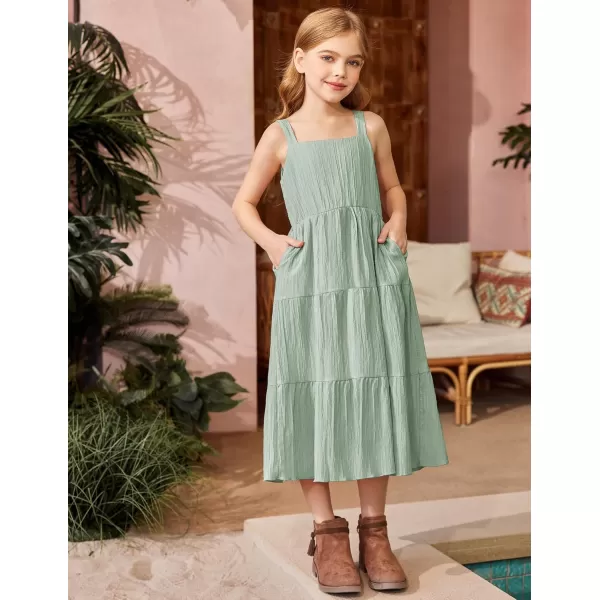 Arshiner Girl's Sundresses Summer Boho Strap Tiered Cami Maxi Dresses with Pockets