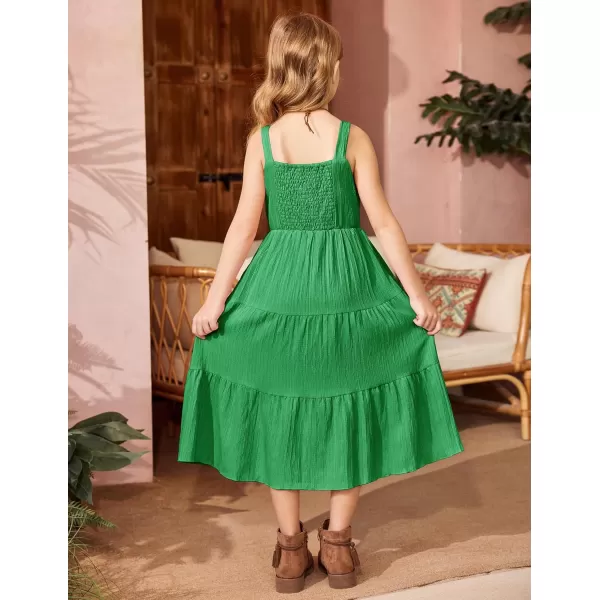 Arshiner Girl's Sundresses Summer Boho Strap Tiered Cami Maxi Dresses with Pockets