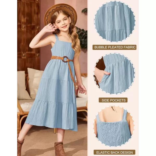 Arshiner Girl's Sundresses Summer Boho Strap Tiered Cami Maxi Dresses with Pockets