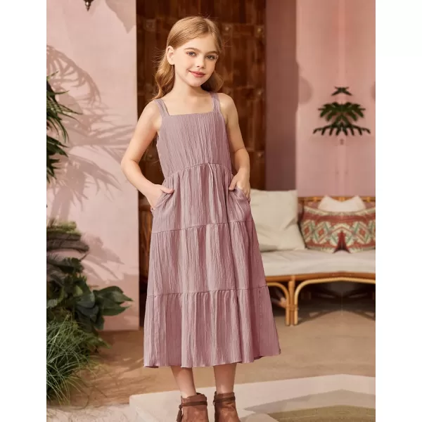 Arshiner Girl's Sundresses Summer Boho Strap Tiered Cami Maxi Dresses with Pockets