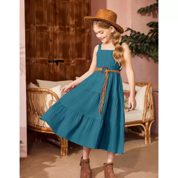 Arshiner Girl's Sundresses Summer Boho Strap Tiered Cami Maxi Dresses with Pockets