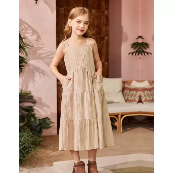 Arshiner Girl's Sundresses Summer Boho Strap Tiered Cami Maxi Dresses with Pockets