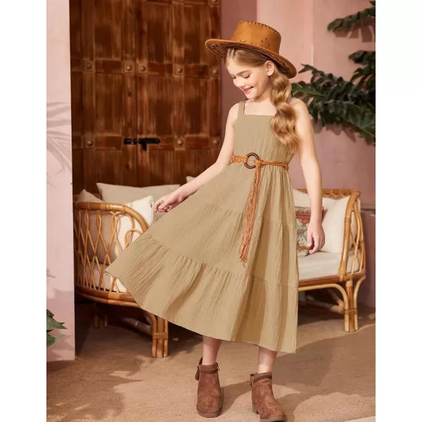 Arshiner Girl's Sundresses Summer Boho Strap Tiered Cami Maxi Dresses with Pockets