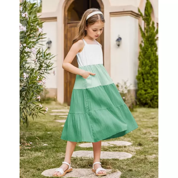 Arshiner Girl's Sundresses Summer Boho Strap Tiered Cami Maxi Dresses with Pockets