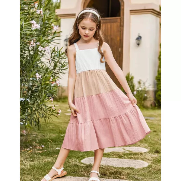 Arshiner Girl's Sundresses Summer Boho Strap Tiered Cami Maxi Dresses with Pockets