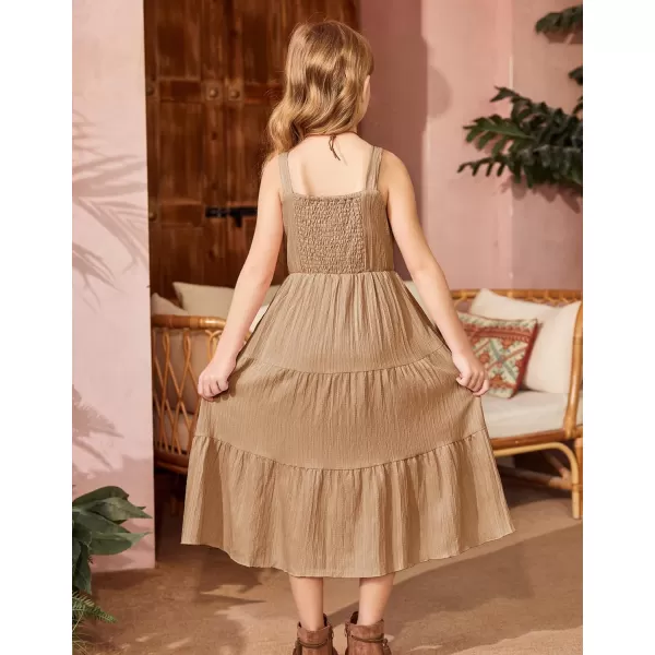 Arshiner Girl's Sundresses Summer Boho Strap Tiered Cami Maxi Dresses with Pockets